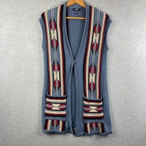Chaps Sweater Vest Women Small Blue Long Tunic Southwest Blue Aztec Boho Cowgirl
